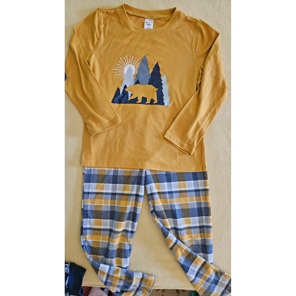 Member's Mark Boys Fleece Pajama Set Size 8 Bear Graphic Plaid Pants Winter